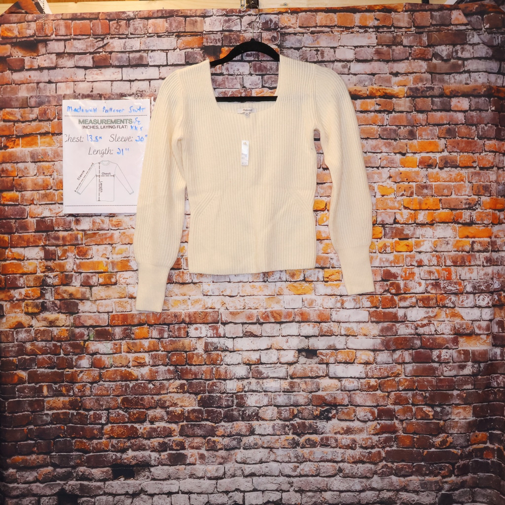 NEW Madewell Cream Ribbed Square Neck Sweater Women’sSize XXS